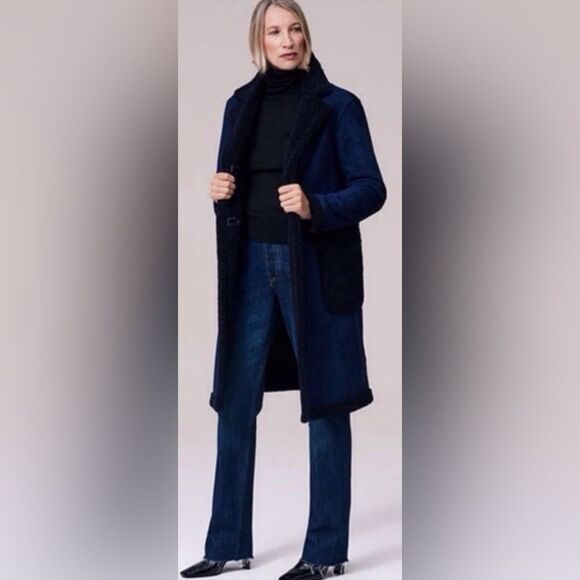 Zara Blue Faux Suede Shearling OVERCOAT Jacket Teddy Coat Long Size XS - Picture 3 of 12